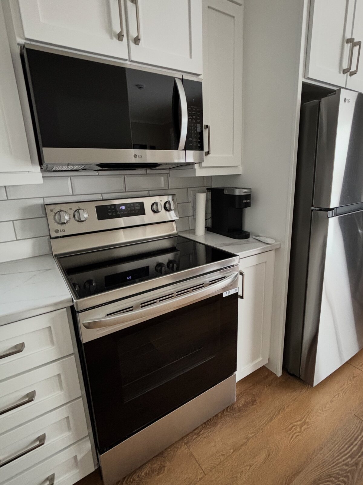 Stainless steel appliances and coffee maker at The Carriage House