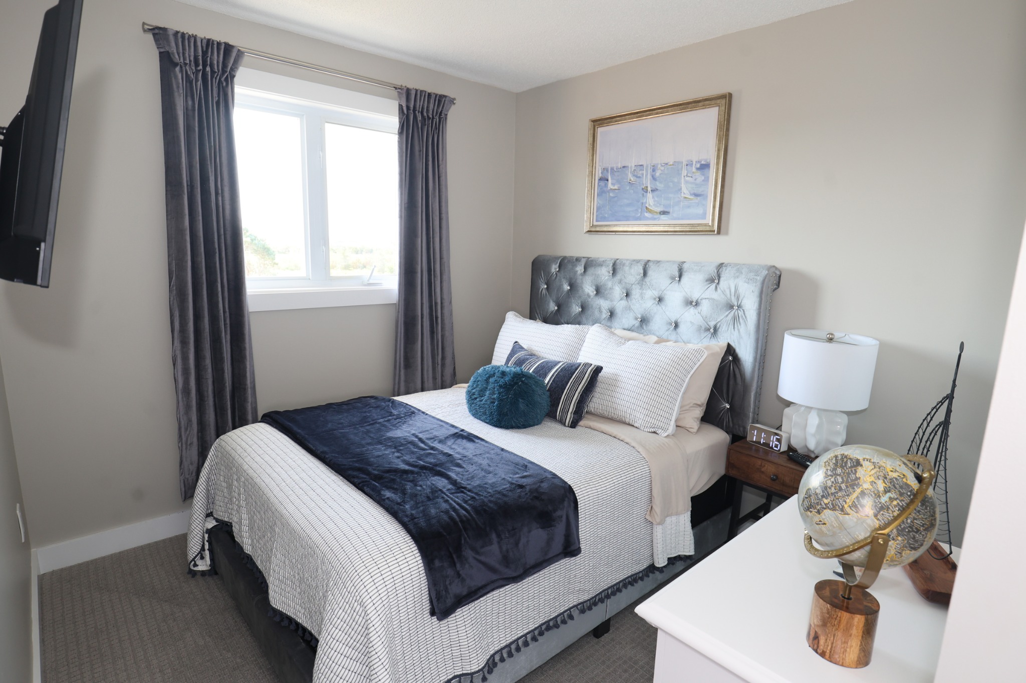 Blue-accented bedroom at Doyle's Haven